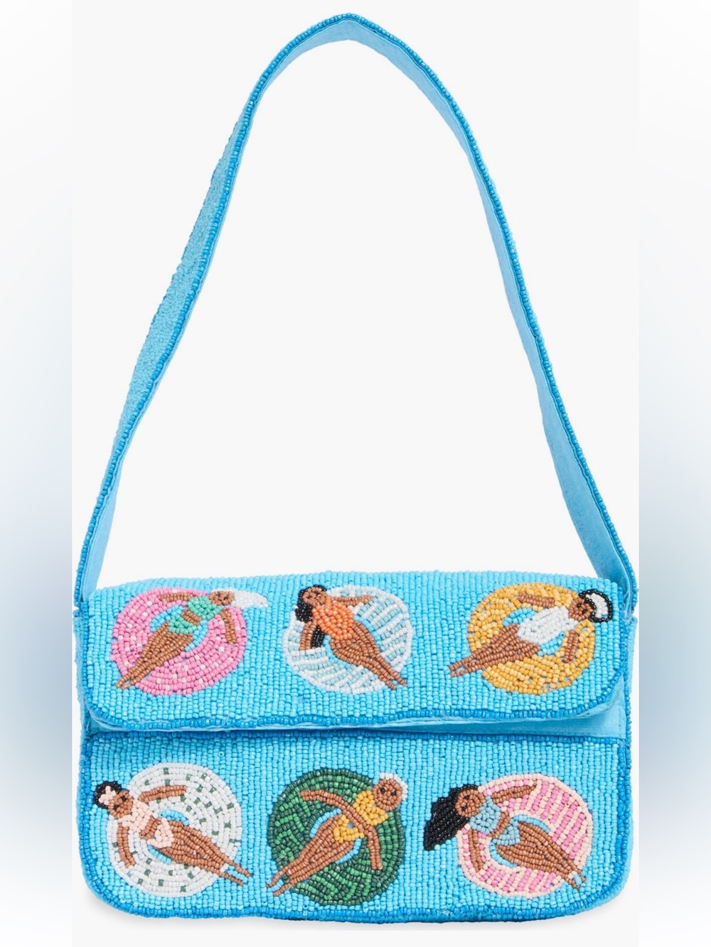 NWT Sol & Mer Beaded Pool Ladies Shoulder Bag Blue Swimmers on Floats MSRP $88